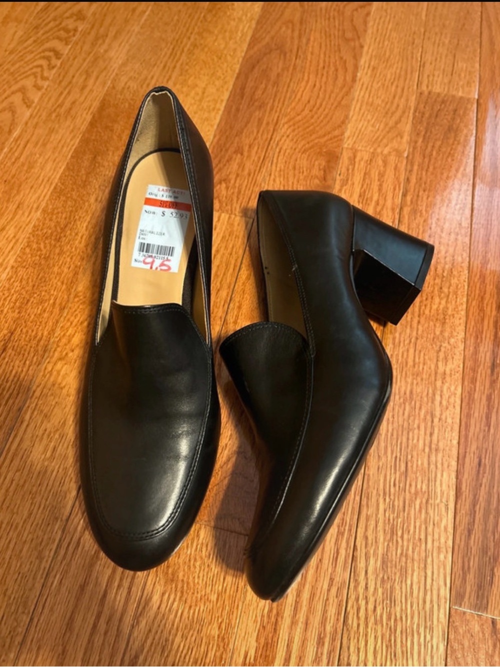 Macy's Black Leather Low Block Heel Loafers for Women